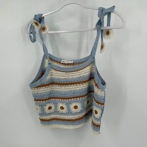 Womens Cottagecore Boho Crochet Tie Strap Tank Size M/L Festival Beachy Floral